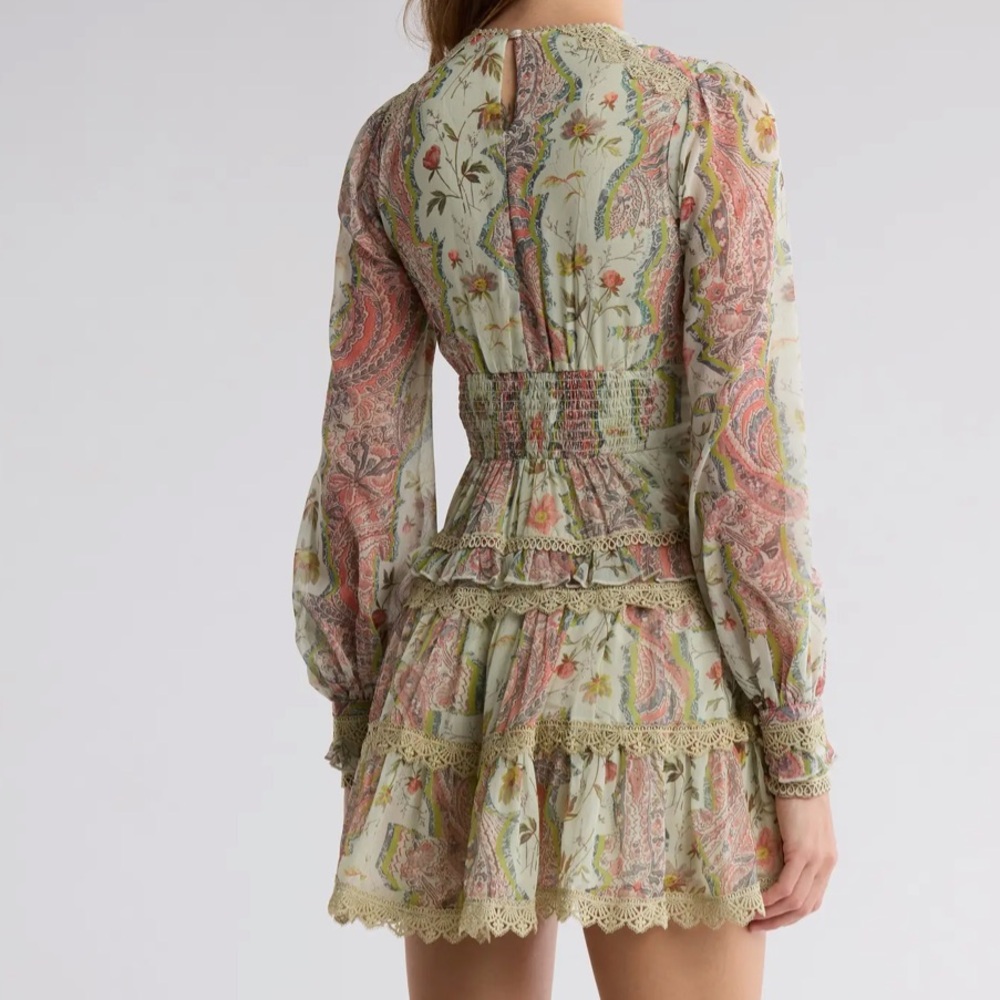 All Saints Green and Pink Long Sleeve Ruffled Sundress - Picture 2 of 4